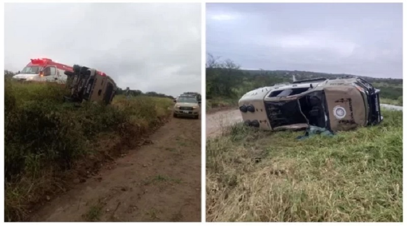 Viatura da PM capota na BA-409 após desviar de carro na contramão; policiais se ferem sem gravidade