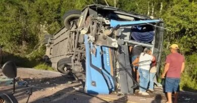 Colisão entre ônibus e caminhão deixa dois mortos e dezenas de feridos