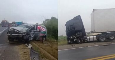 Acidente entre caminhão e carro deixa feridos na BR-116