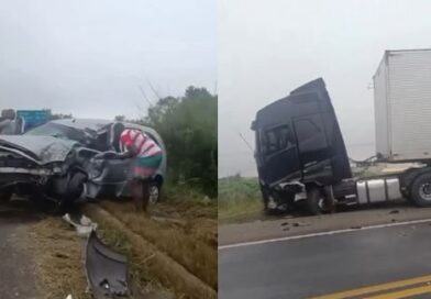 Acidente entre caminhão e carro deixa feridos na BR-116