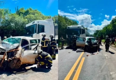 Grave acidente na BR-116 deixa um morto preso às ferragens e outro ferido em Euclides da Cunha