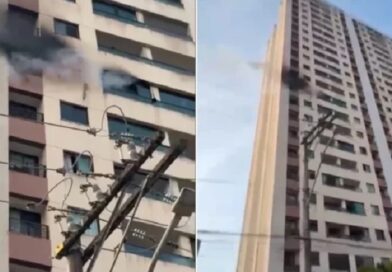 PM arromba porta e resgata cadeirante do 16º andar após incêndio atingir prédio em Brotas